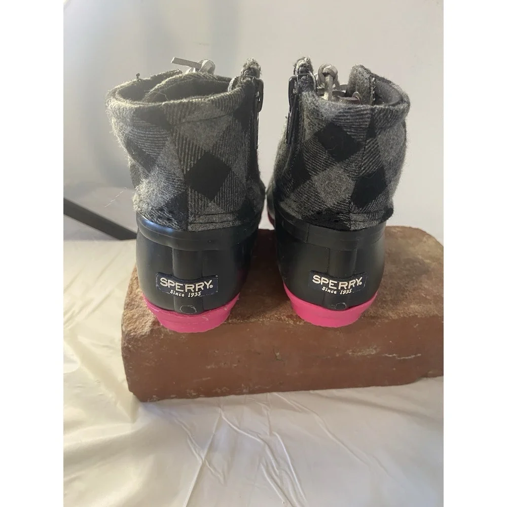 Sperry Girls Saltwater Duck Waterproof Boots-Blk/ Gray/Pink-Size 9M‎ Childrens